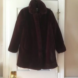NWT LOFT Faux Fur Coat - X-Small - Burgundy